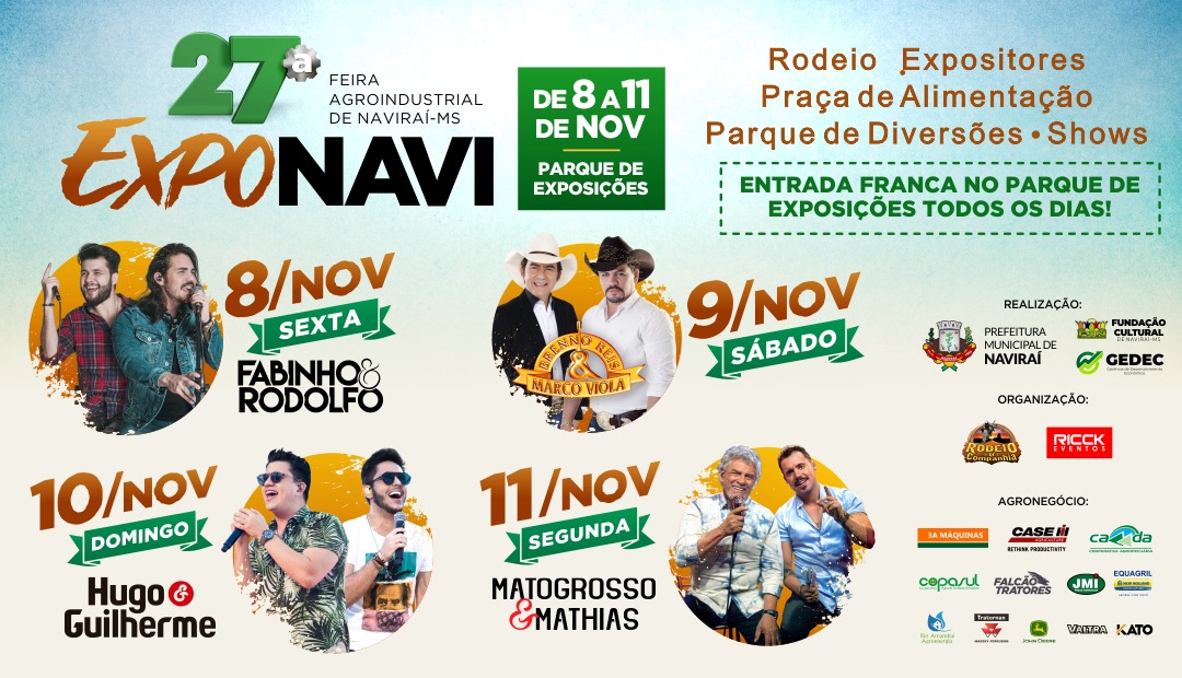 Exponavi 2019 terá portões abertos todas as noites em comemoração aos 56 anos de aniversário de Naviraí