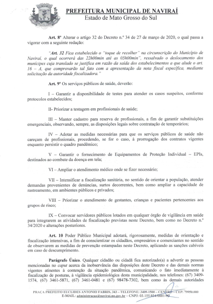 Imagem: Decreto de Nº 111 com medidas temporárias de proteção ao CONTÁGIO DA COVID-19, 2020 - Assessoria de Imprensa