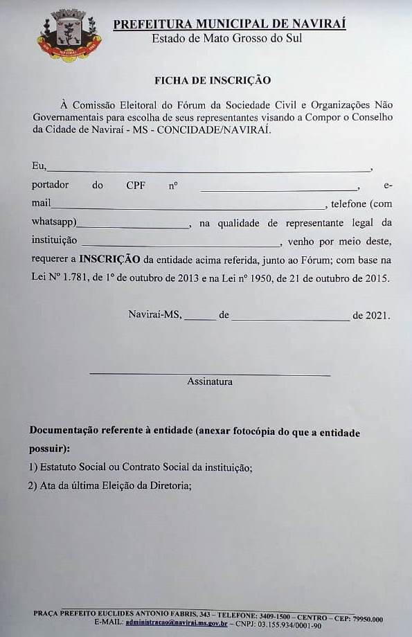Imagem: Naviraí convida entidades a participaram do Fórum do CONCIDADE, 2021 - Assessoria de Imprensa