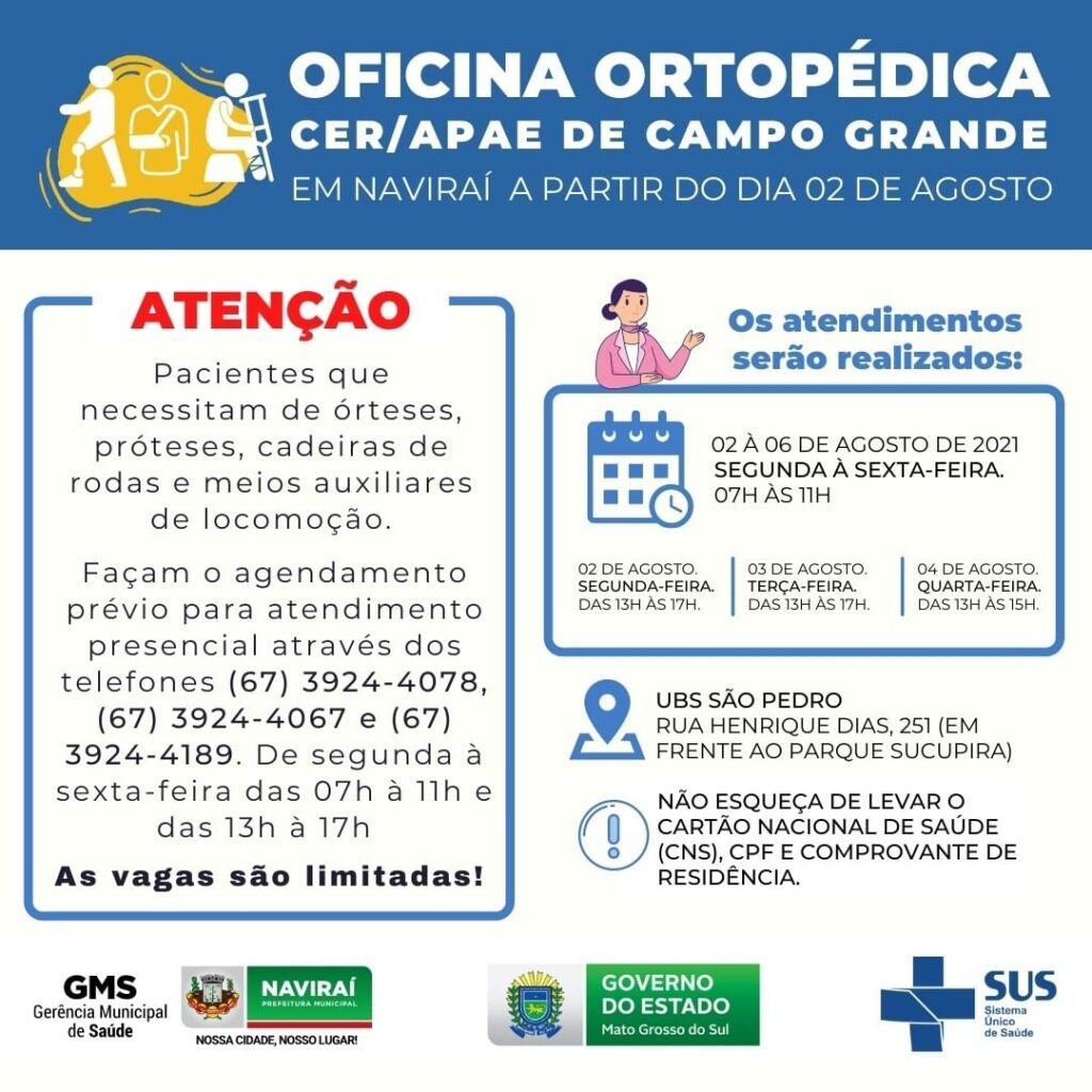 Imagem: Naviraí realizará Oficina Ortopédica visando fornecer próteses a pacientes, 2021 - Assessoria de Imprensa 