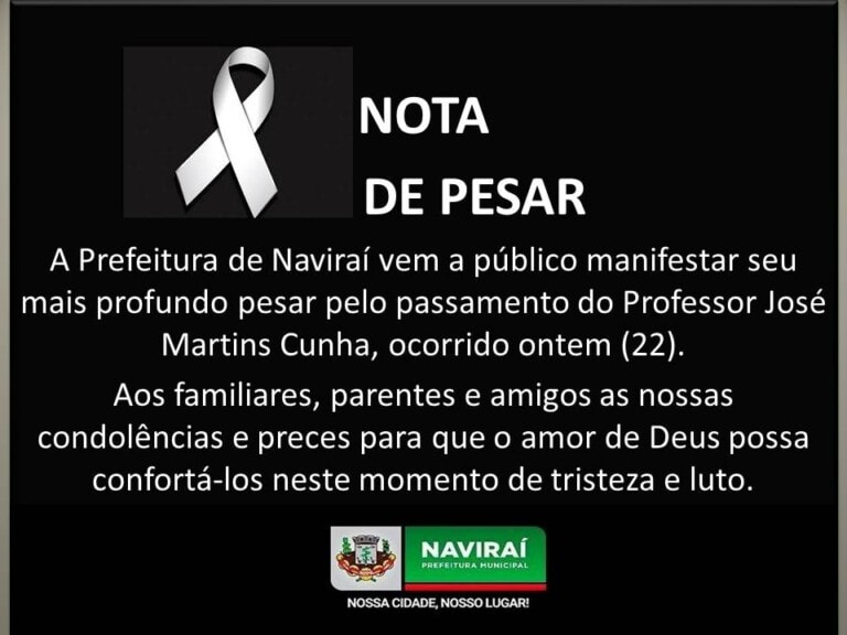 Administração de Naviraí lamenta passamento do professor José Martins, ocorrido ontem