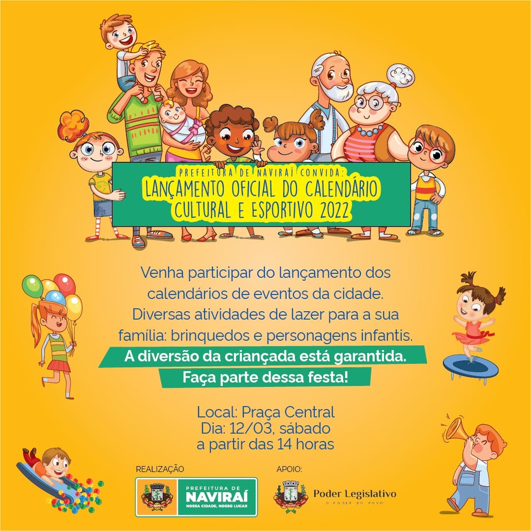 Governo de Naviraí lança calendários Cultural e Esportivo na Praça, sábado