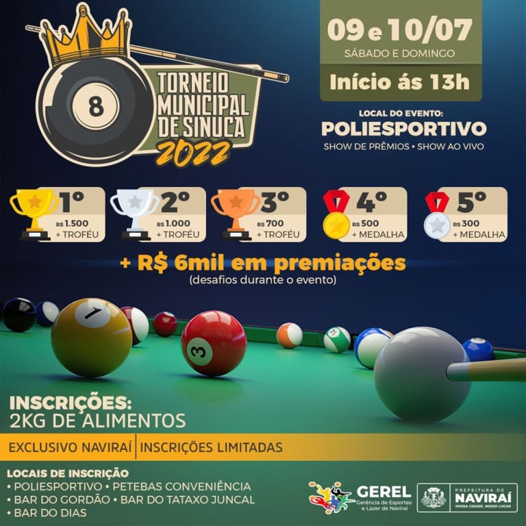 Torneio de sinuca tem premiação de R$ 1.000 em novembro - Diário