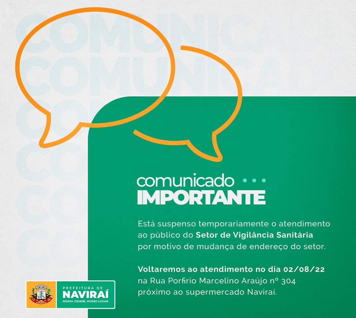 Setor de Vigilância Sanitária da Prefeitura de Naviraí atenderá em novo endereço