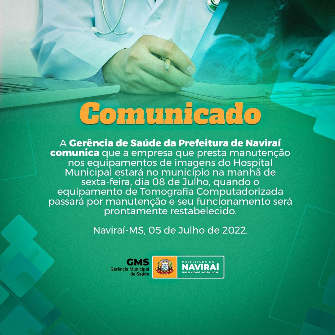 Comunicado sobre o Tomógrafo do Hospital Municipal