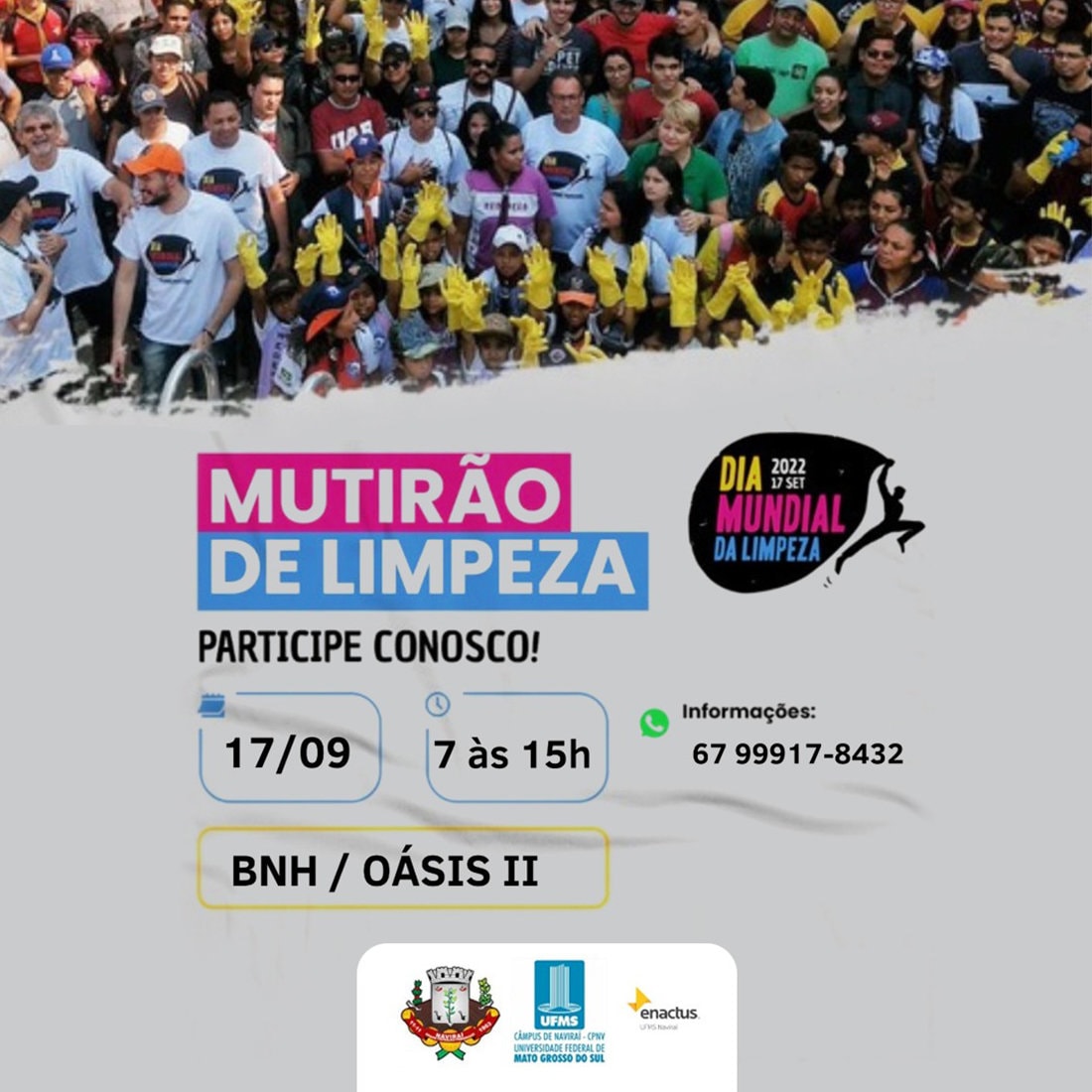 Prefeitura de Naviraí, em parceria com a UFMS, participa do Dia Mundial da Limpeza