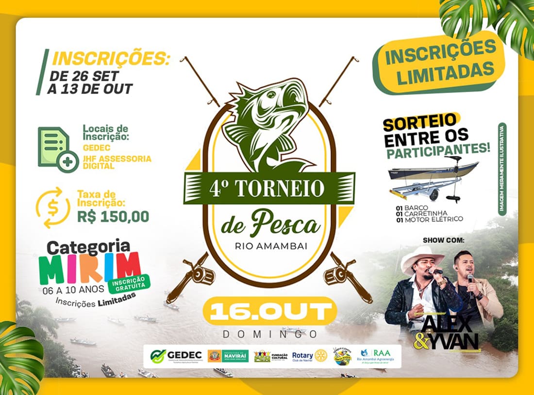 Prefeitura de Naviraí abre inscrições para o 4º Torneio de Pesca do Rio Amambai