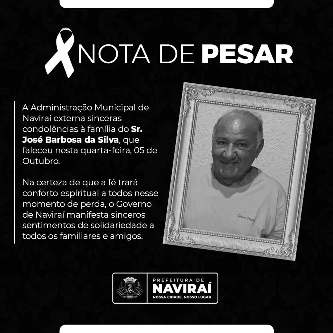 NOTA DE PESAR: Sr. José Barbosa da Silva
