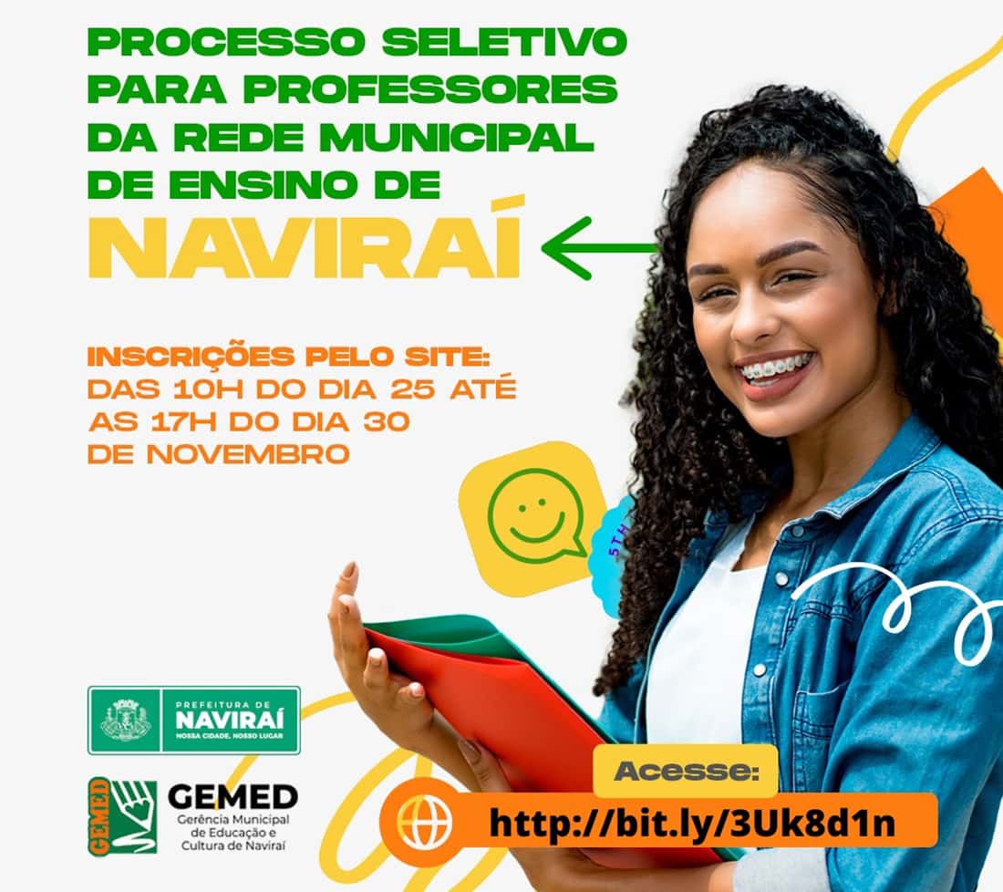 Abertas inscrições de processo seletivo para professores da Rede Municipal de Ensino de Naviraí