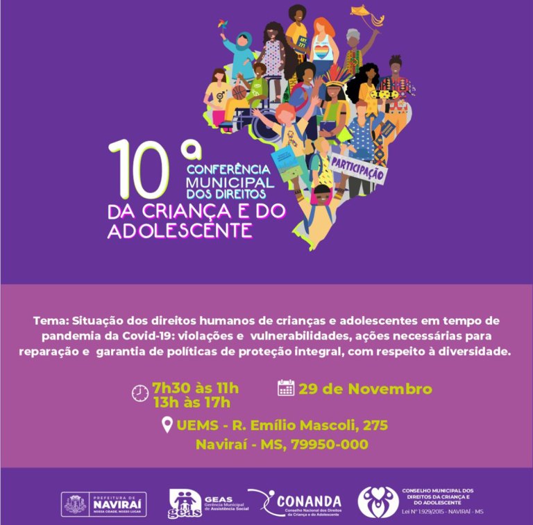 Naviraí terá 10ª Conferência Municipal dos Direitos da Criança e do Adolescente nesta terça, dia 29