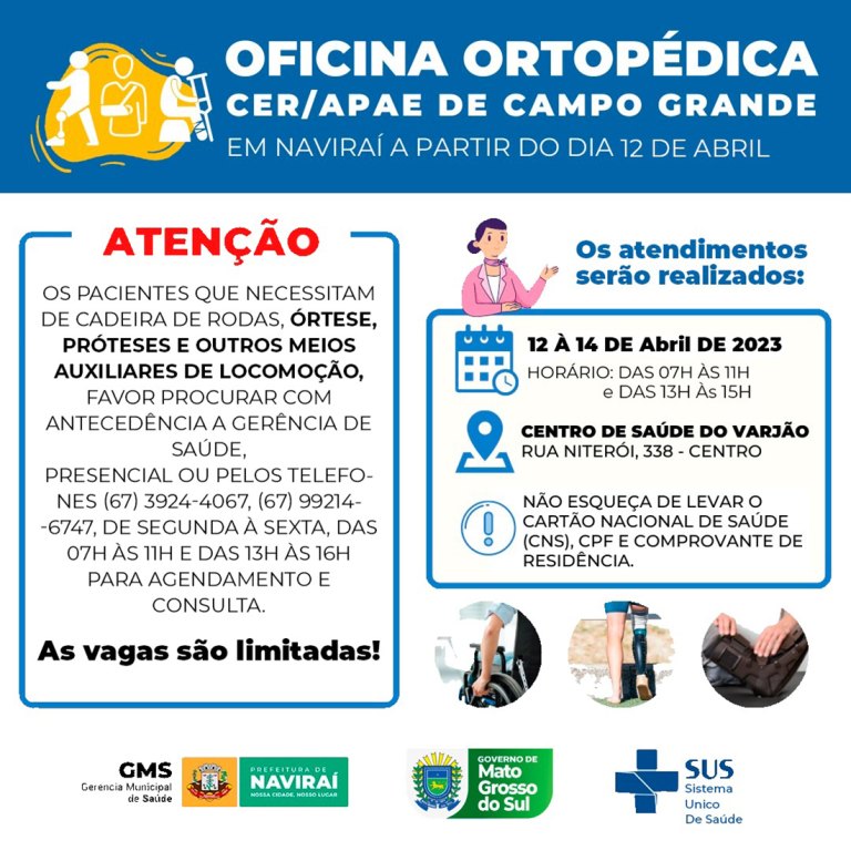Naviraí receberá a Oficina Ortopédica Itinerante CER/APAE de Campo Grande em abril