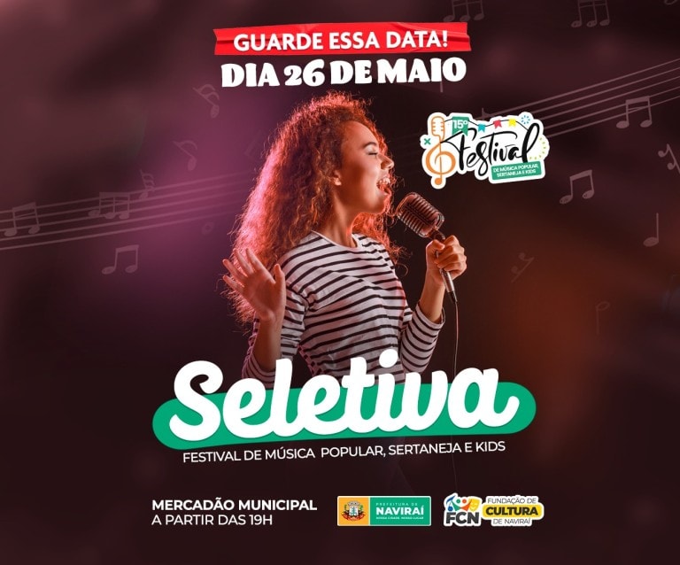 Seletiva do Festival de Música Popular, Sertaneja e Kids 2023 de Naviraí será no dia 26 de maio