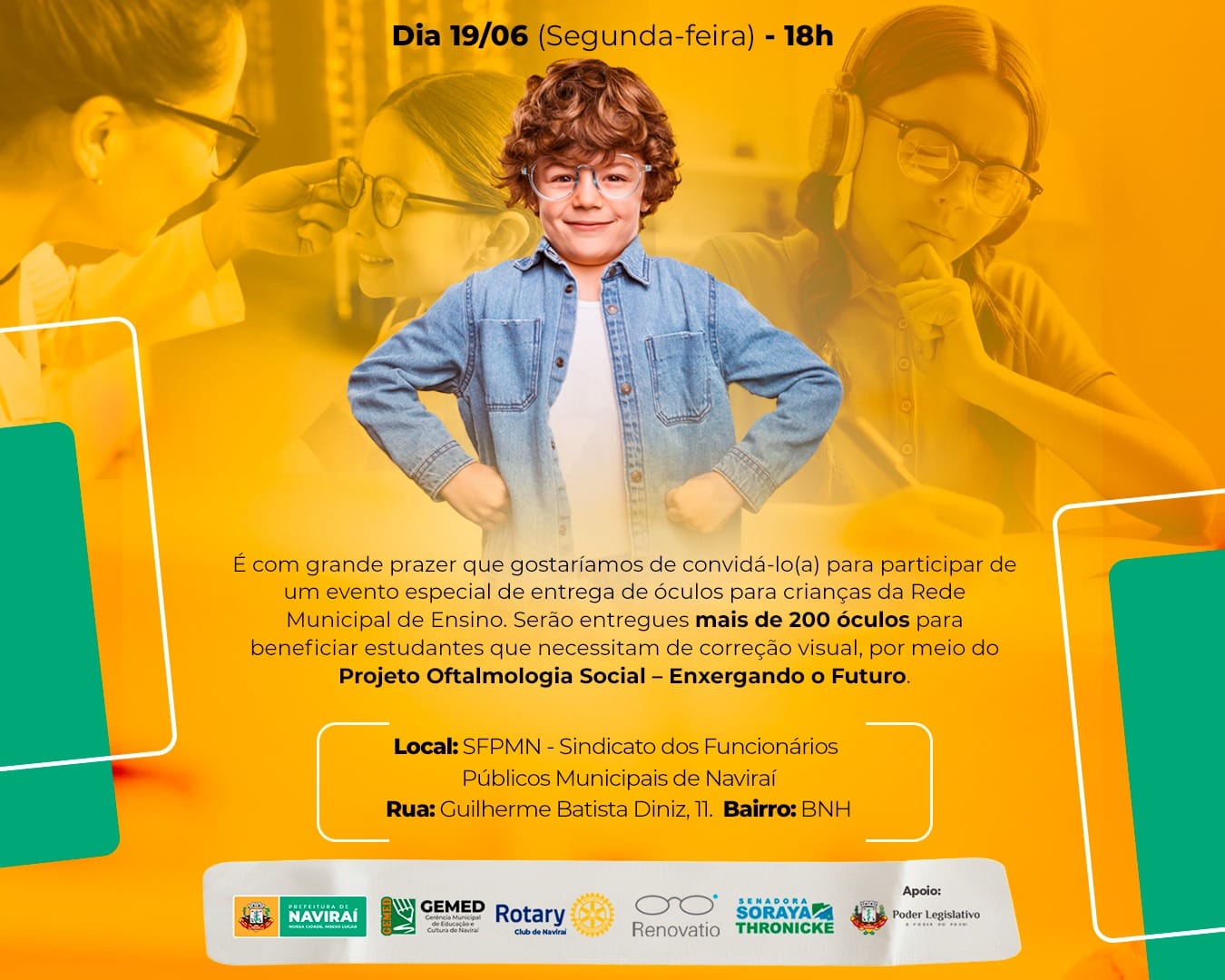 Óculos dos alunos contemplados pelo Projeto Oftalmologia Social serão entregues hoje em Naviraí