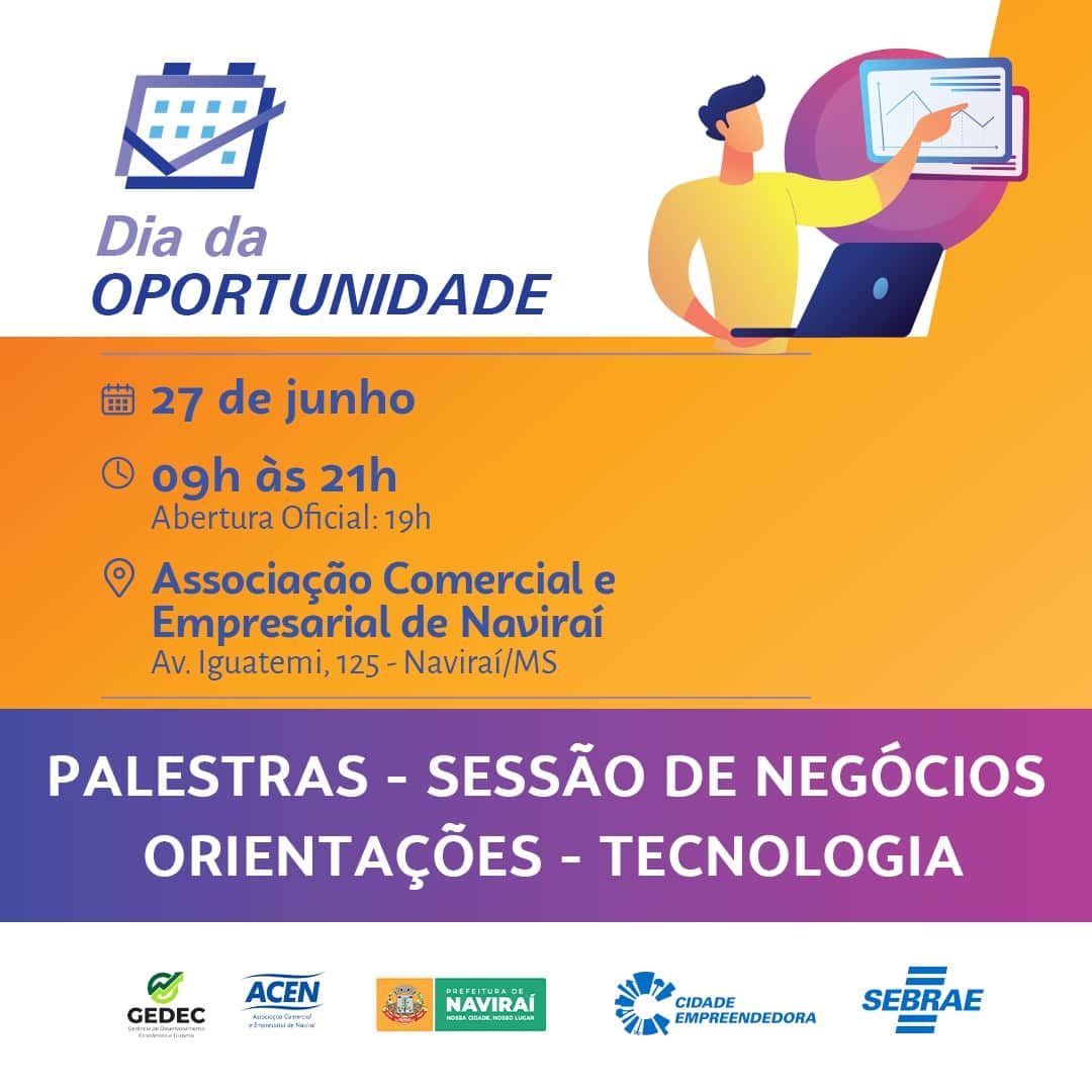 Com capacitações gratuitas, Dia da Oportunidade será nesta terça-feira, em Naviraí