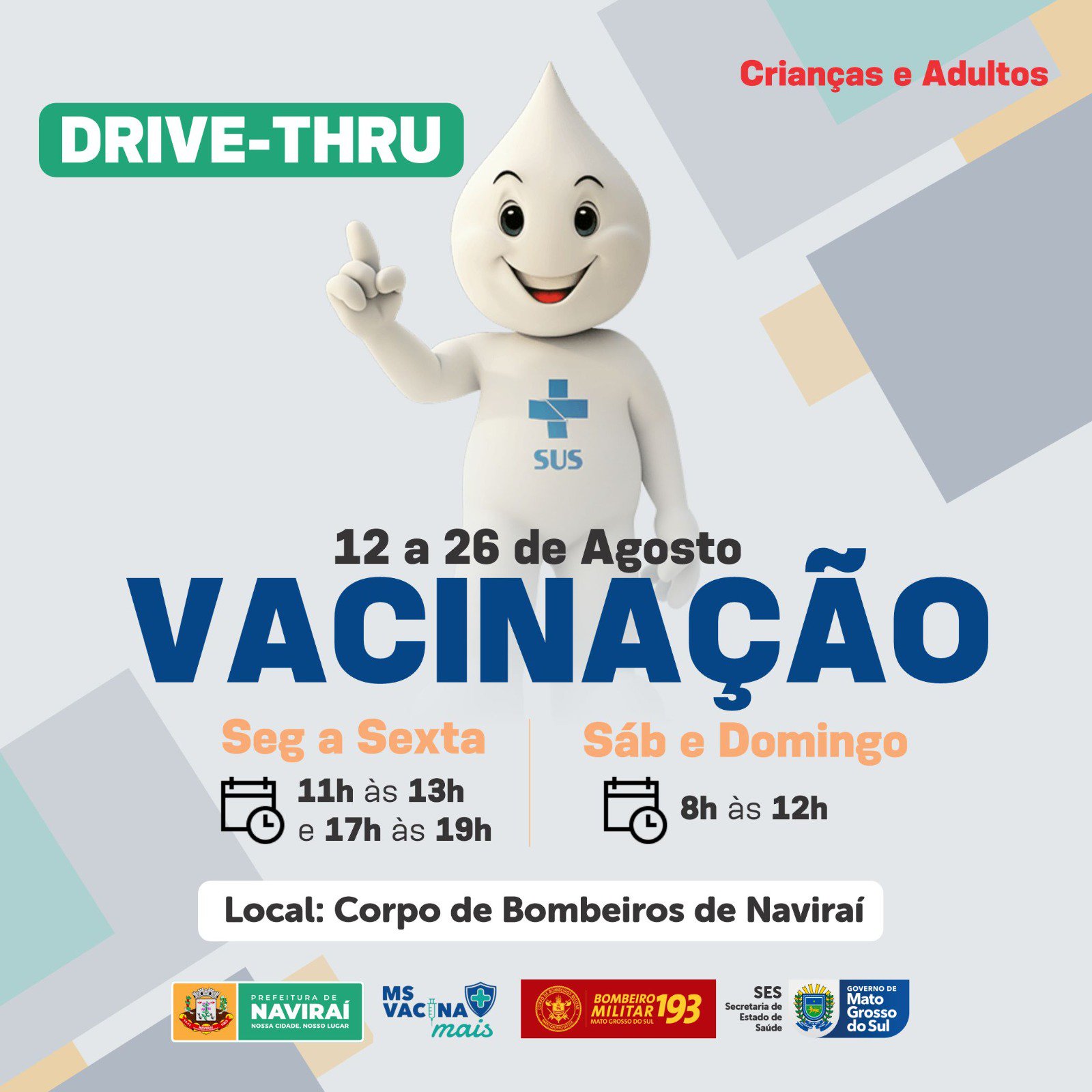 Naviraí terá Drive Thru de vacinação a partir deste sábado no Corpo de Bombeiros