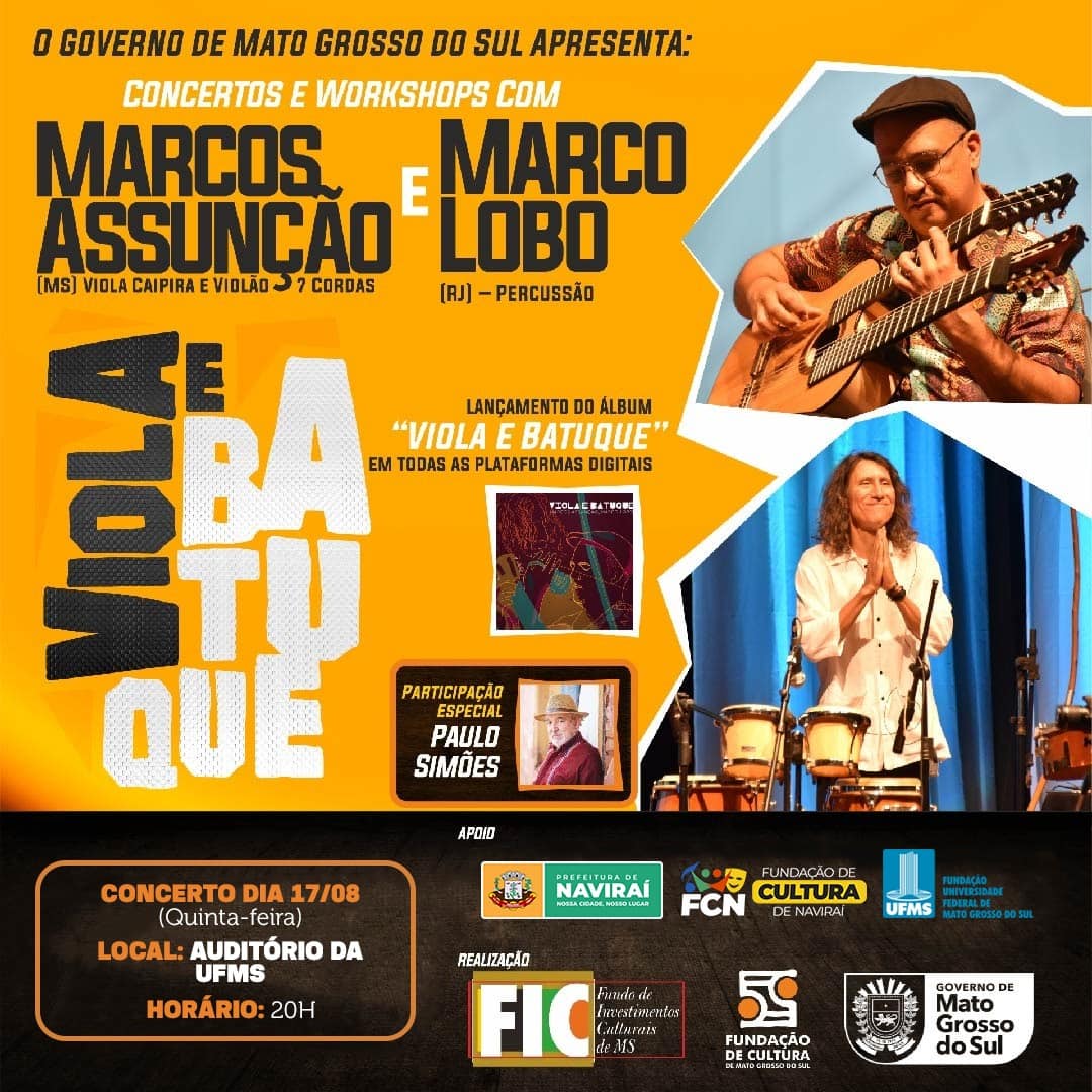 Naviraí recebe o concerto e workshop Viola e Batuque nesta quinta na UFMS com entrada franca