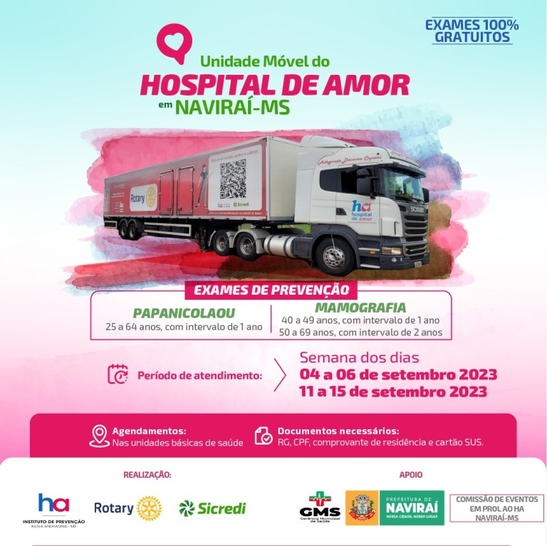 Unidade Móvel do Hospital de Amor prestará atendimentos em Naviraí no mês de setembro