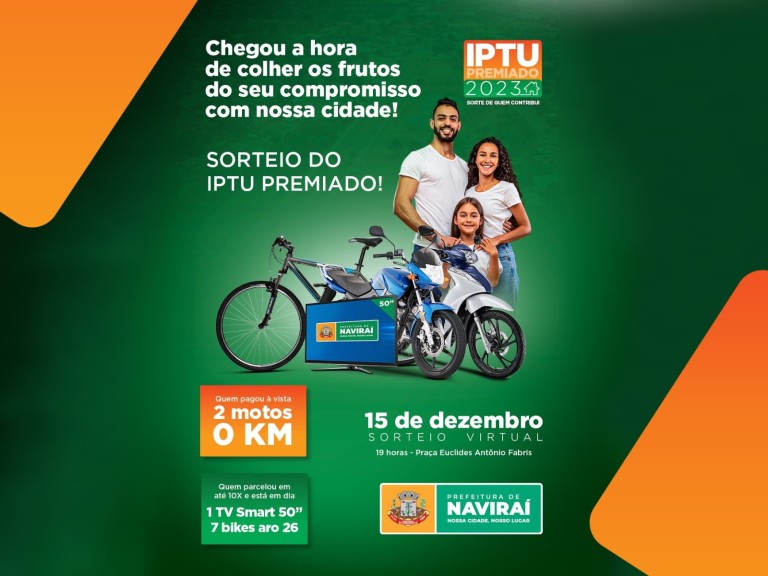 Prefeitura de Naviraí fará sorteios de prêmios do IPTU Premiado 2023 na próxima sexta-feira