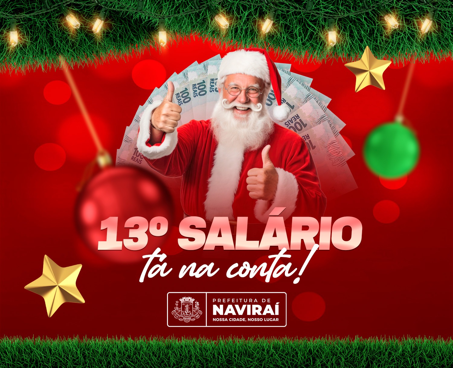 Prefeitura de Naviraí deposita parcela anual do 13º salário e injeta quase R$ 7 milhões na economia do município