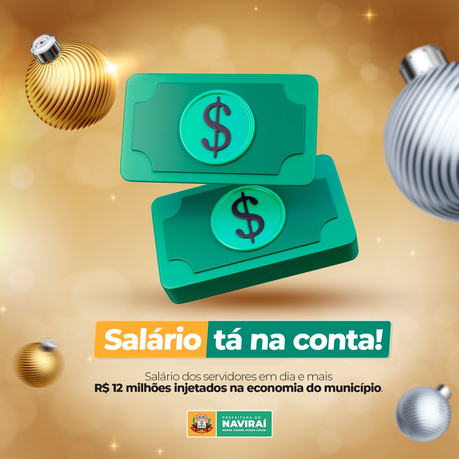 Prefeitura de Naviraí antecipa salário de dezembro e injeta mais R$ 12 milhões na economia do município