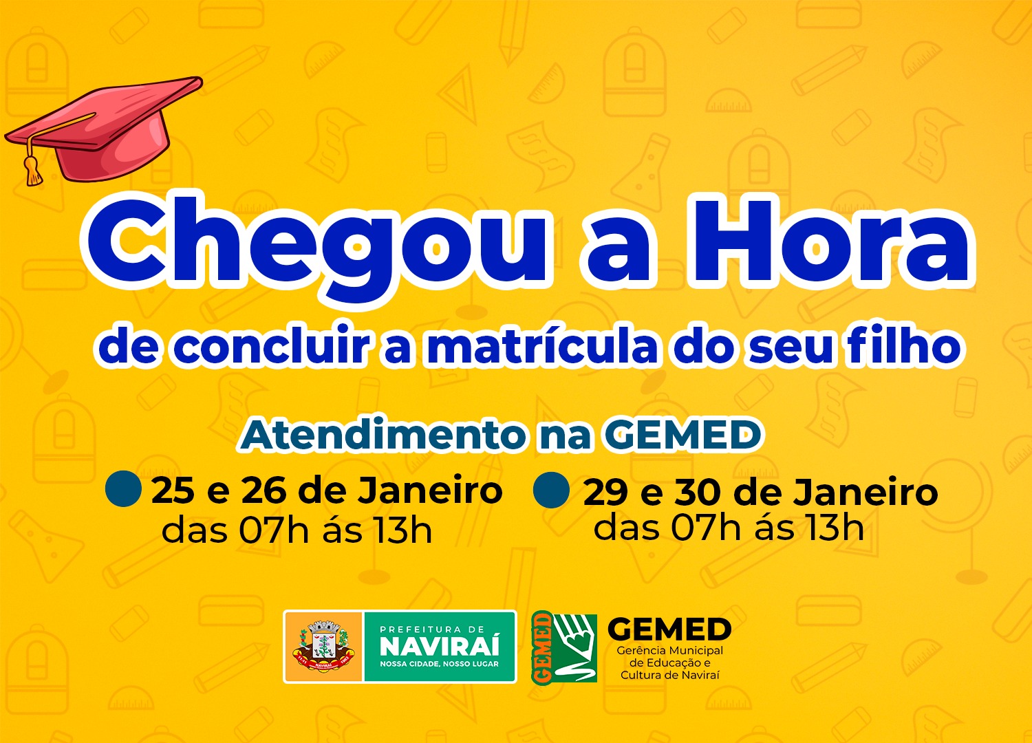 Educação de Naviraí inicia período de conclusão de matrícula da Educação Infantil e do 1⁰ ao 9⁰ ano do Ensino Fundamental