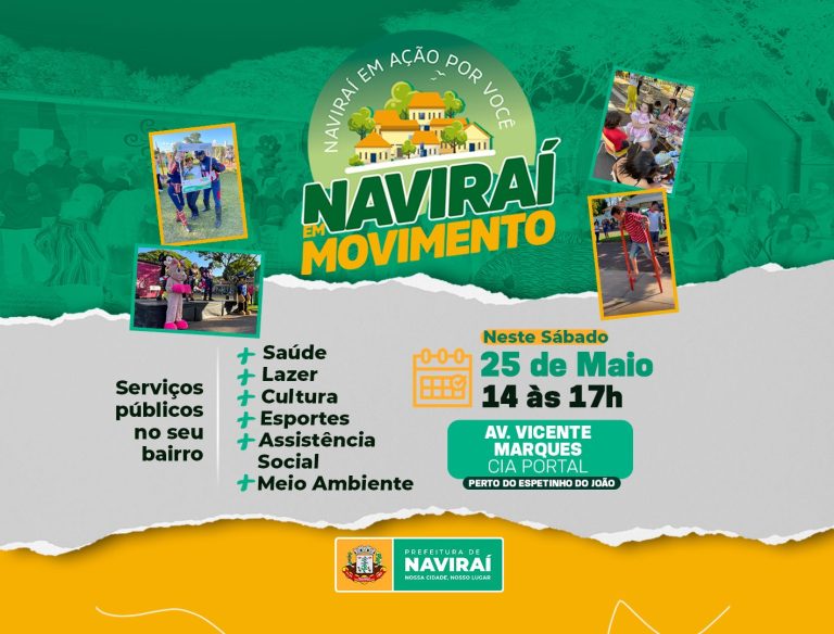 Projeto Naviraí em Movimento será realizado no próximo sábado na Avenida Vicente Marques