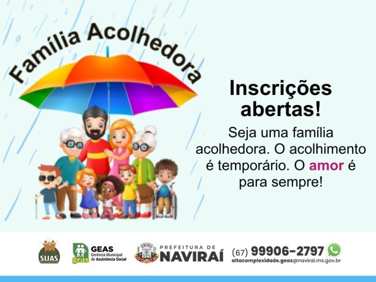 Assistência Social da Prefeitura de Naviraí abre inscrições para o programa Família Acolhedora