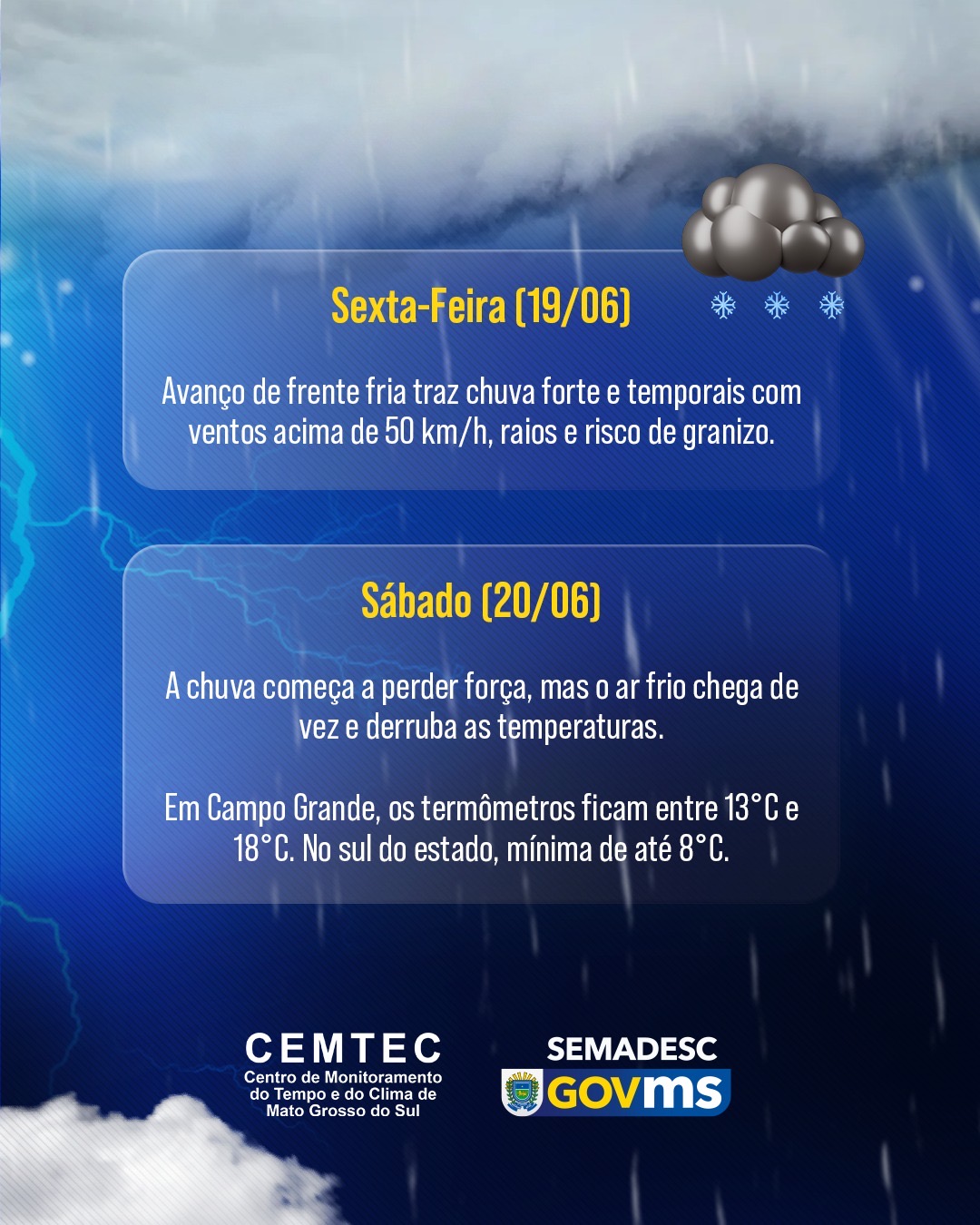 Alerta: Chuva e queda de temperatura na região de Naviraí Alerta: Chuva e queda de temperatura na região de Naviraí