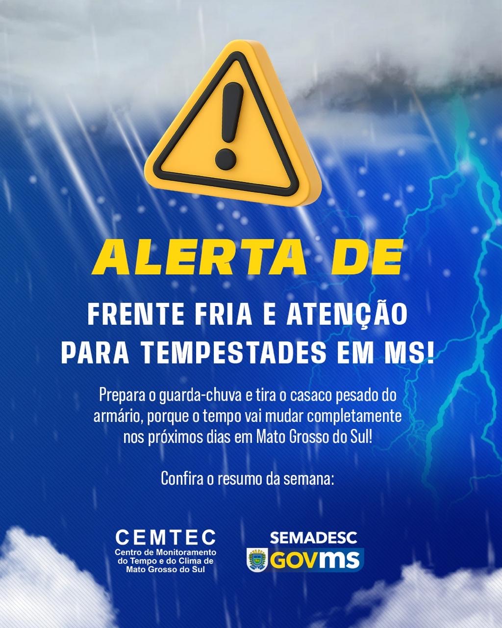 Alerta: Chuva e queda de temperatura na região de Naviraí Alerta: Chuva e queda de temperatura na região de Naviraí