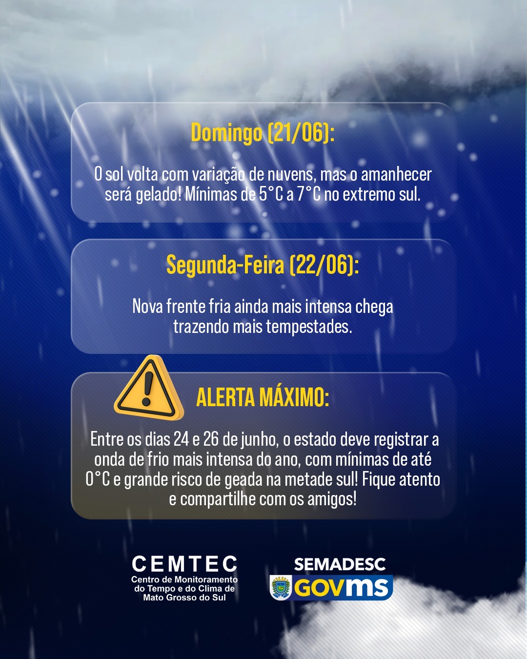 Alerta: Chuva e queda de temperatura na região de Naviraí Alerta: Chuva e queda de temperatura na região de Naviraí