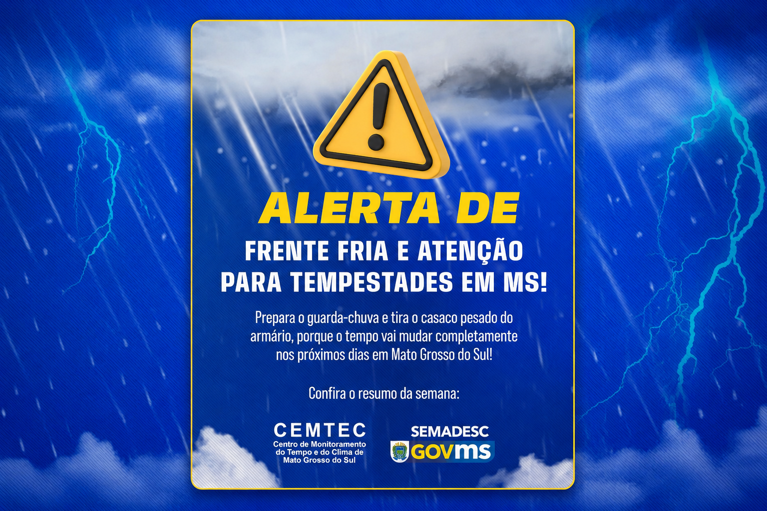ALERTA: Chuva e queda de Temperatura na Região de Naviraí